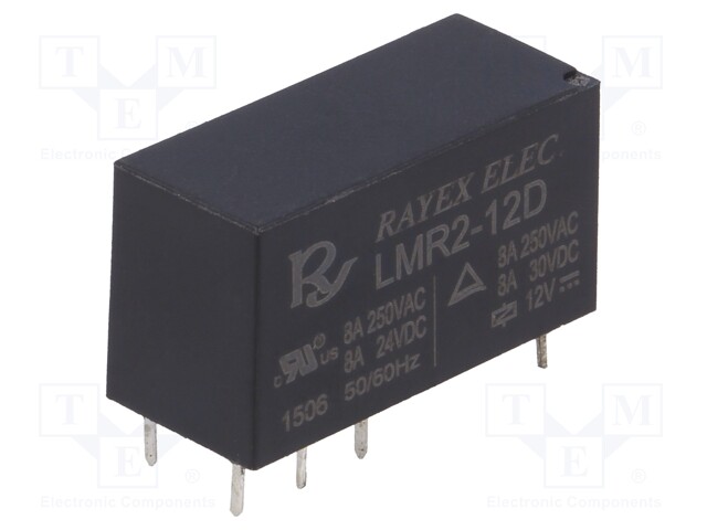 Relay: electromagnetic; DPDT; Ucoil: 12VDC; 5A/250VAC; 5A/30VDC