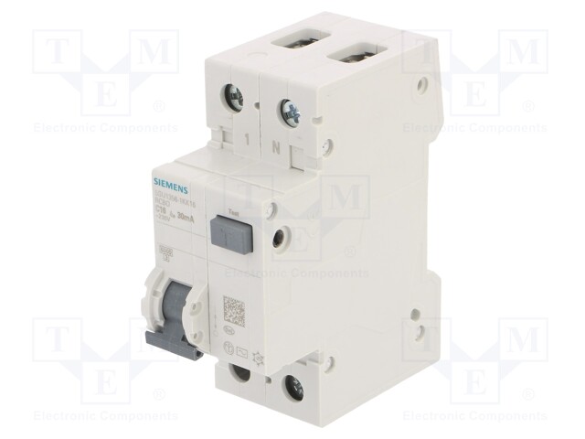 RCBO breaker; Inom: 16A; Ires: 30mA; Poles: 1+N; 230/400VAC; DIN