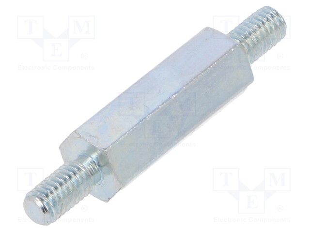 Screwed spacer sleeve; 15mm; Ext.thread: M3; hexagonal; steel