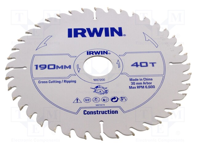 Circular saw; Ø: 190mm; Øhole: 30mm; Teeth: 40; wood