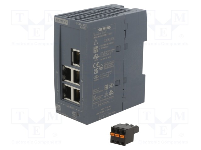 Switch, 5 Ports, Industrial, Unmanaged Fast Ethernet, DIN Rail / Wall, RJ45 x 5, 10Mbps, 100Mbps