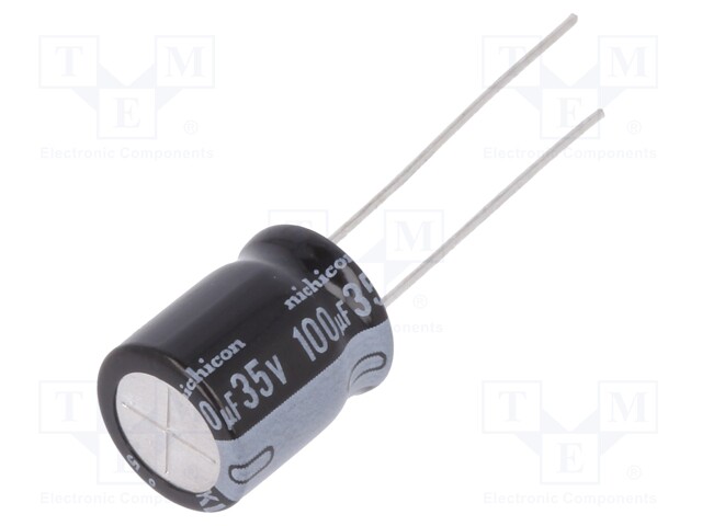 Capacitor: electrolytic; THT; 100uF; 35VDC; Ø10x12.5mm; Pitch: 5mm