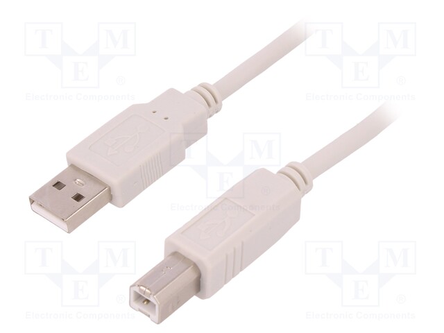 Cable; USB 2.0; USB A plug,USB B plug; 1.8m; white; Øcable: 4.5mm