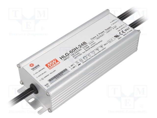 Power supply: switched-mode; LED; 60W; 24VDC; 2.5A; 90÷305VAC; IP67