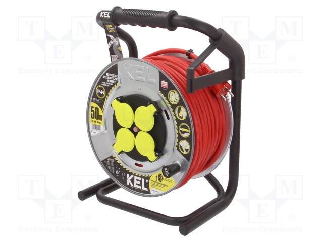 Extension lead; reel,with non-rotating sockets; Sockets: 4; red