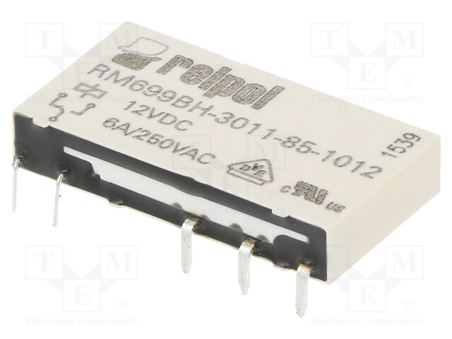 Relay: electromagnetic; SPDT; Ucoil: 12VDC; 6A/250VAC; 6A/24VDC; 6A