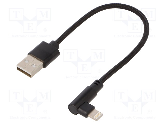 Cable; USB 2.0; Apple Lightning angled plug; 0.2m; black