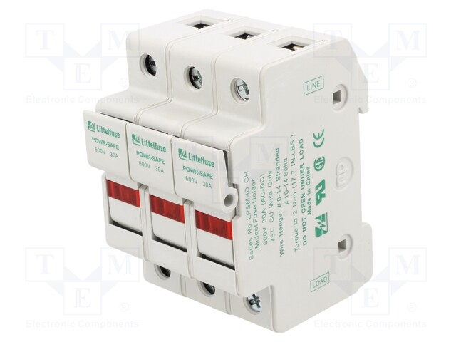 Fuse holder; cylindrical fuses; 10x38mm; DIN; 30A; 600V; Poles: 3