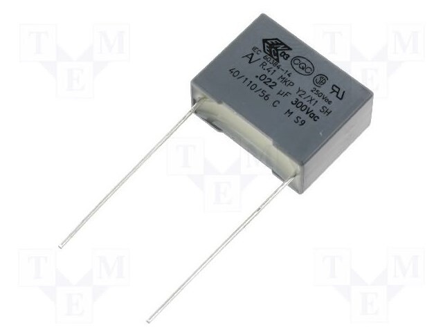 Capacitor: polypropylene; X1,Y2; 22nF; 15mm; ±20%; 7.5x13.5x18mm