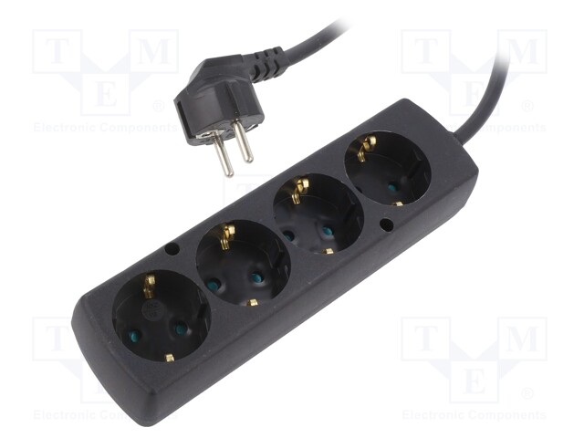 Extension lead; Schuko; Sockets: 4; black; 3x1,5mm2; 10m; 16A