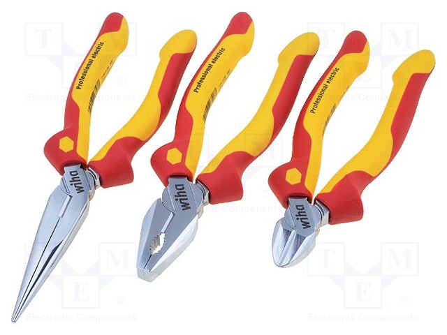 Pliers; Pcs: 3; insulated,cutting,flat,universal; steel; 1kVAC