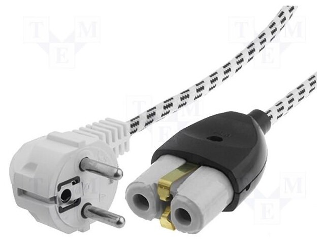 Cable; CEE 7/7 (E/F) plug angled,NZU-1 plug; 2m; white; 10A; 250V