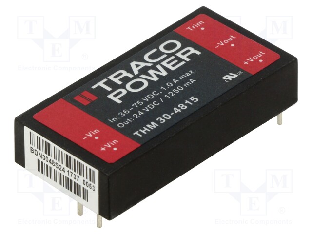 Converter: DC/DC; 30W; Uin: 36÷75V; 24VDC; Iout: 1250mA; 2"x1"; 32g