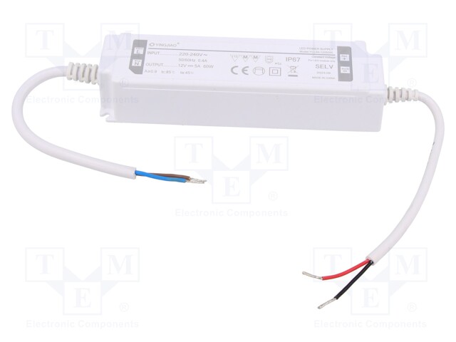 Power supply: switched-mode; LED; 60W; 12VDC; 5A; 220÷240VAC; IP67