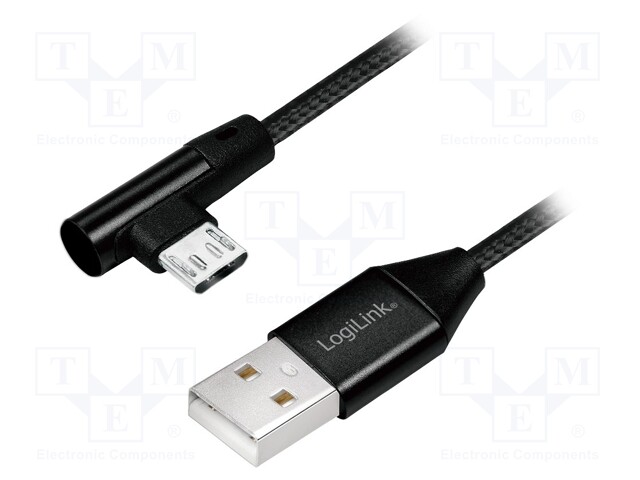 Cable; USB 2.0; USB A plug,USB B micro plug (angle); 1m; black