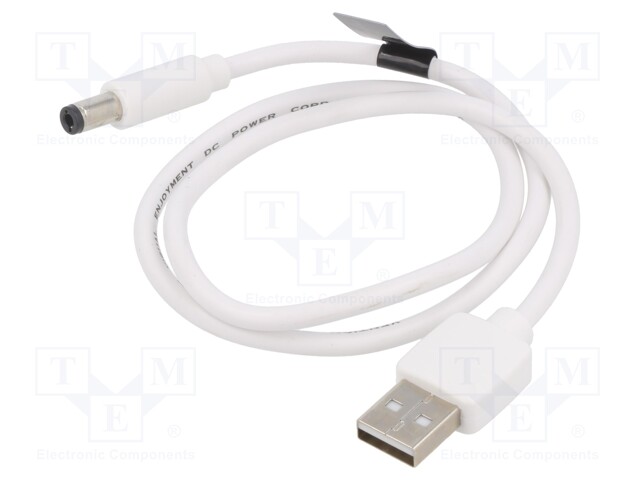 Cable; DC 5,5/2,5 plug,USB A plug; nickel plated; 0.5m; white