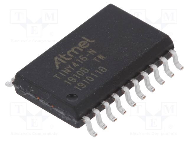 AVR microcontroller; EEPROM: 128B; SRAM: 512B; Flash: 4kB; SO20