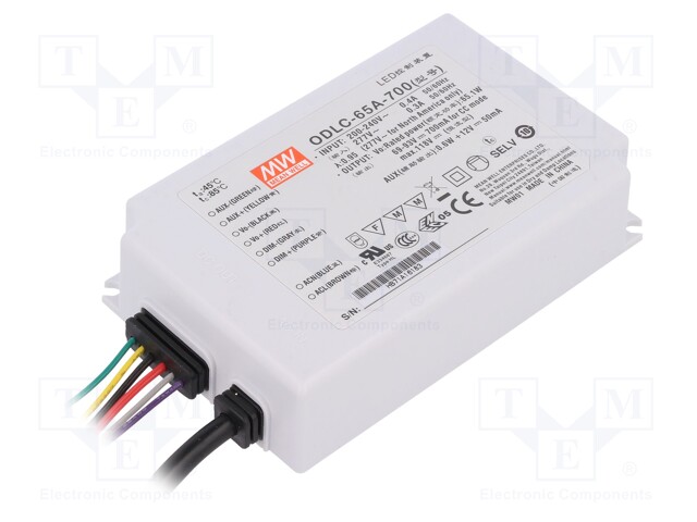 Power supply: switched-mode; LED; 65W; 69÷93VDC; 700mA; 180÷295VAC