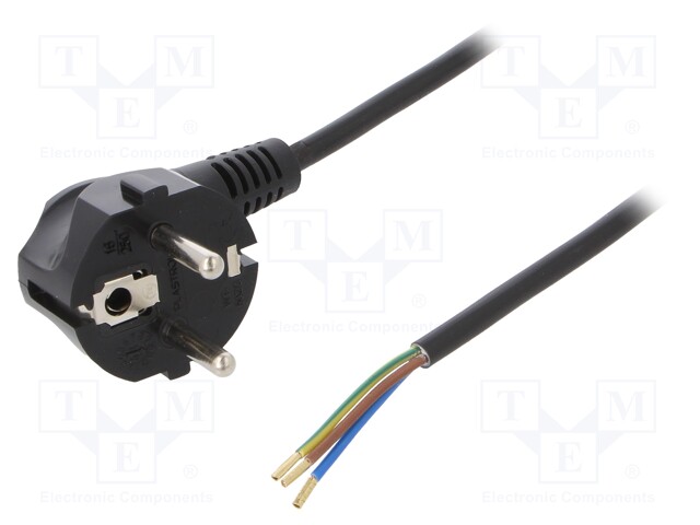 Cable; SCHUKO plug,CEE 7/7 (E/F) plug angled,wires; 4m; black