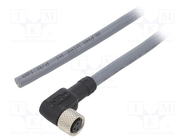 Connection lead; M8; PIN: 3; angled; 3m; plug; -25÷80°C; IP67; female