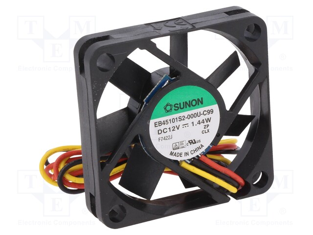 Fan: DC; axial; 12VDC; 45x45x10mm; 15.6m3/h; 27dBA; slide bearing