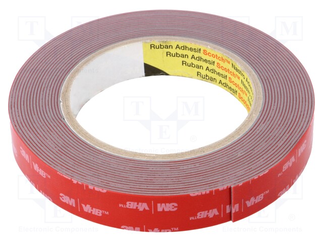 Tape: fixing; W: 19mm; L: 5.5m; Thk: 1.1mm; acrylic; grey; Tmax: 121°C