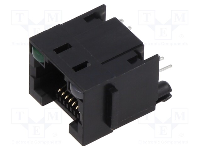 Socket; RJ45; PIN: 8; with LED; Layout: 8p8c; on PCBs,PCB snap; THT