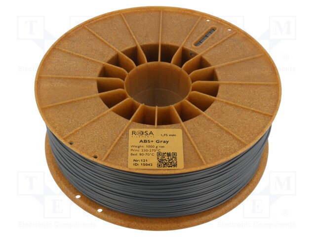 Filament: ABS+; 1.75mm; grey; 230÷270°C; 1kg; Table temp: 80÷110°C