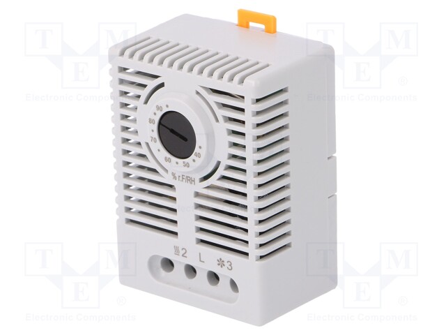 Sensor: hygrostat; Contacts: SPDT; 5A; 250VAC; IP20; Mounting: DIN