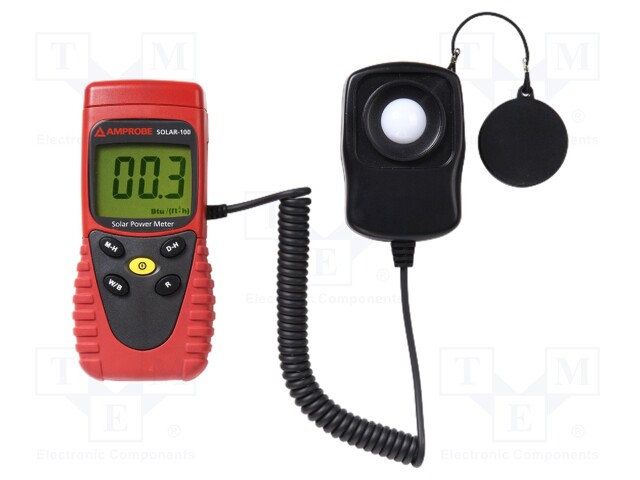 Meter: solar power; LCD 3,5 digit; 1999W/m2; Power supply: 9V