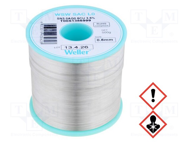 Soldering wire; Sn96,5Ag3,0Cu0,5; 0.8mm; 500g; lead free; 3.5%