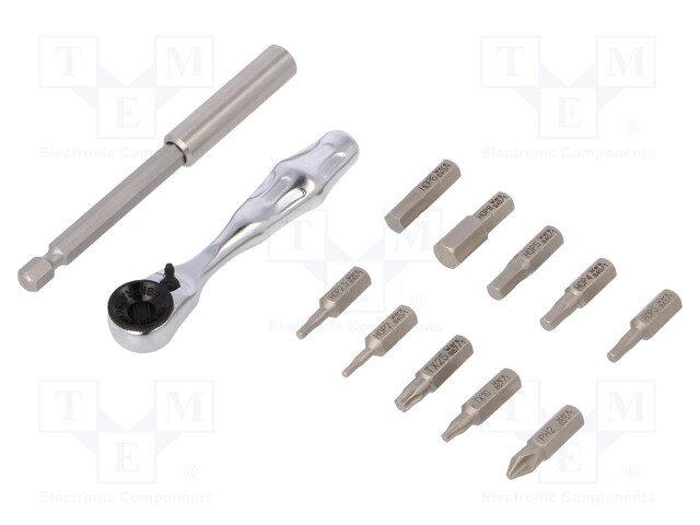 Screwdriver bits; Pcs: 12; The set contains: 1 rattle,adapter