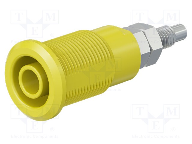 Socket; 4mm banana; 32A; yellow; nickel plated; Contacts: brass