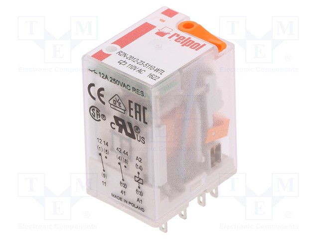 Relay: electromagnetic; DPDT; Ucoil: 110VAC; 12A/250VAC; 12A/24VDC