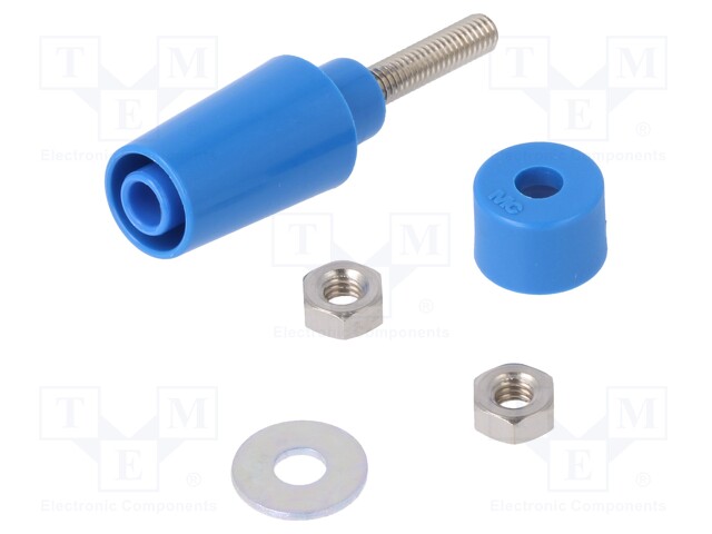 Socket; 4mm banana; 32A; blue; panel; 45mm; Contacts: brass