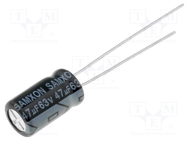 Capacitor: electrolytic; THT; 47uF; 63VDC; Ø6.3x11mm; Pitch: 2.5mm