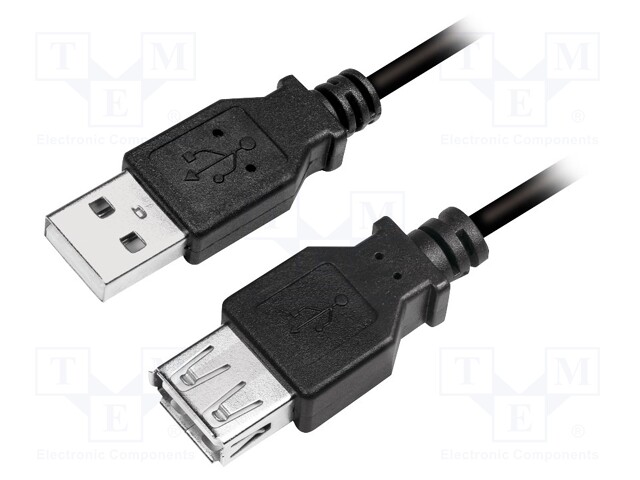 Cable; USB 2.0; USB A socket,USB A plug; nickel plated; 2m; black