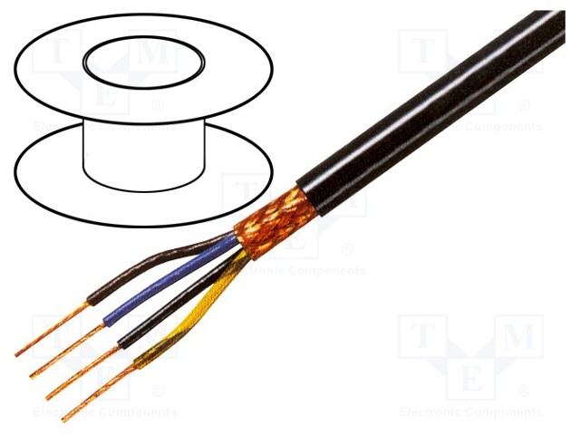 Wire; 4x0,5mm2; braid made of copper wires; PVC FirestoP®; black