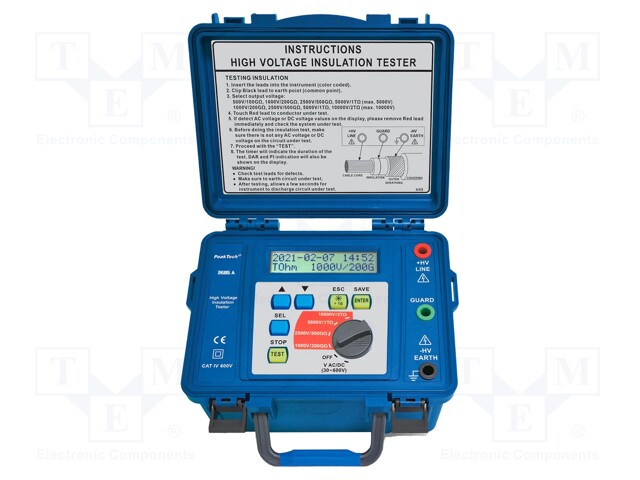 Meter: insulation resistance; LCD; VAC: 30÷600V; VDC: 30÷600V; 5mA