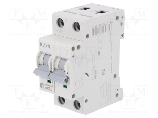 Circuit breaker; 230/400VAC; Inom: 6A; Poles: 2; DIN; Charact: C; 6kA