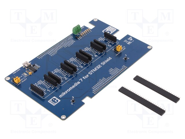 Multiadapter; USB B mini,pin strips,mikroBUS socket,screw