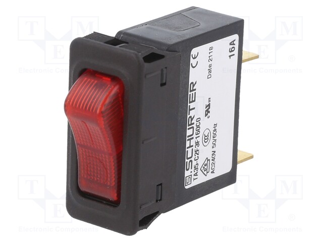 Circuit breaker; Urated: 240VAC; 32VDC; 16A; SPST; Poles: 1; SNAP-IN