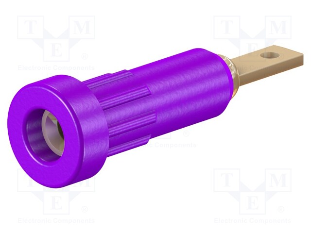 Socket; 2mm banana; 10A; 23mm; violet; Mounting: soldered,on panel