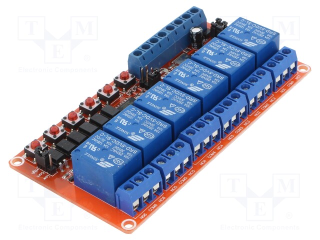 Module: relay; Channels: 6; 5VDC; max.250VAC; 10A; 110x57x18.5mm