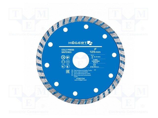 Cutting diamond wheel; Ø: 125mm; Øhole: 22.23mm; Disc thick: 2.2mm