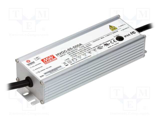 Power supply: switched-mode; LED; 65W; 13÷130VDC; 300÷500mA; IP65