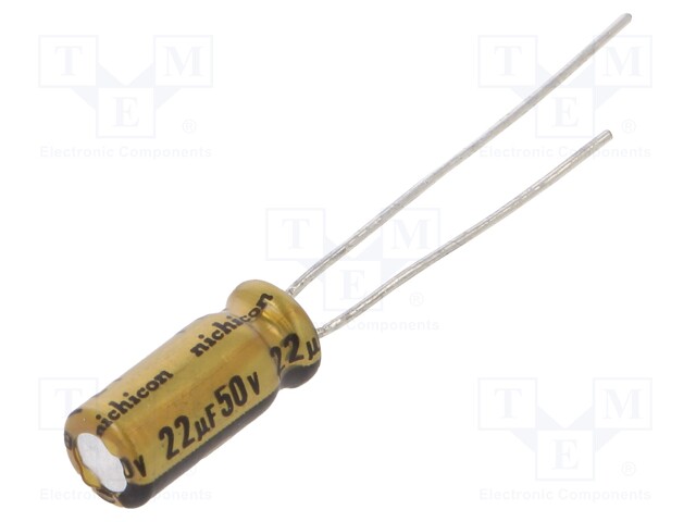 Capacitor: electrolytic; THT; 22uF; 50VDC; Ø5x11mm; Pitch: 2.5mm