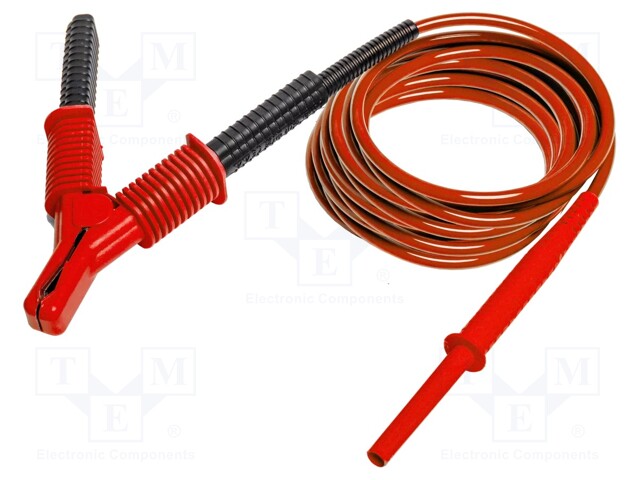 Test lead; crocodile clip-banana plug; Urated: 15kV; Len: 3m; red