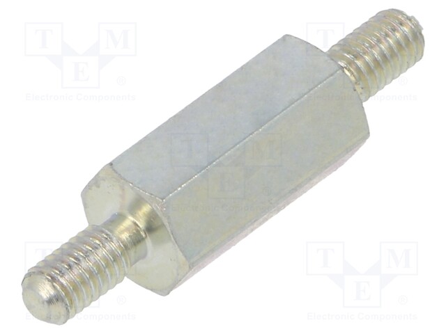 Screwed spacer sleeve; 12mm; Ext.thread: M3; hexagonal; steel