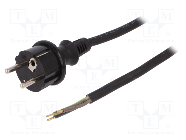 Cable; SCHUKO plug,CEE 7/7 (E/F) plug,wires; 10m; black; rubber